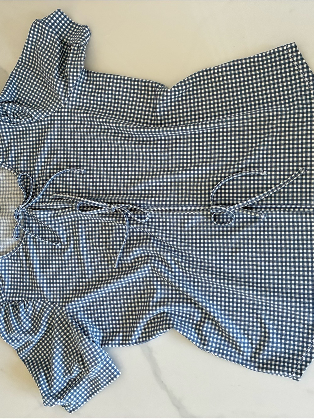 Adrianna Papell Blue and White Gingham Tie-Front Blouse - Picture 6 of 11